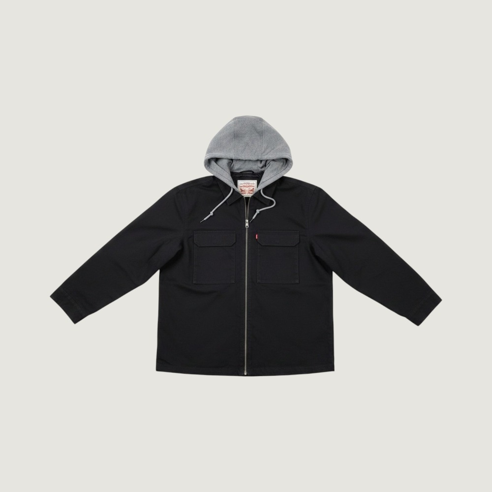 Levi's Hooded Worker Jacket Mens XXL Black Grey LM6RC421 Canvas Full Zip